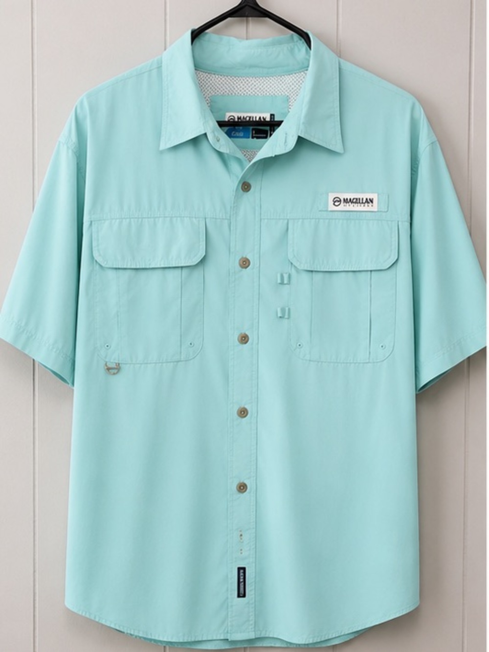 Magellan Outdoors Men's Short-Sleeve Button-Down Shirt in Mint Green